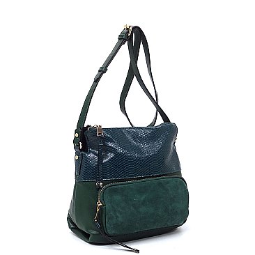 Real Suede Front Pocket Python Crossbody Bag