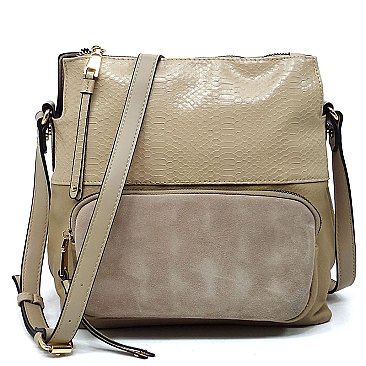 Real Suede Front Pocket Python Crossbody Bag