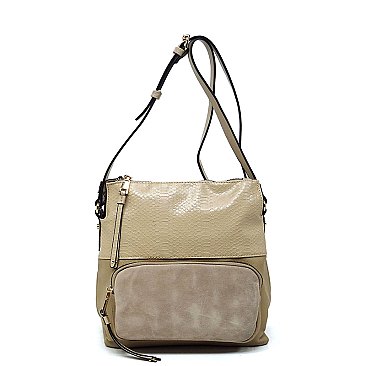 Real Suede Front Pocket Python Crossbody Bag