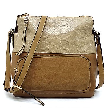 Real Suede Front Pocket Python Crossbody Bag