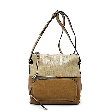 Real Suede Front Pocket Python Crossbody Bag