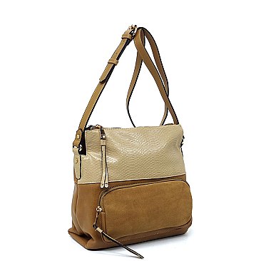 Real Suede Front Pocket Python Crossbody Bag