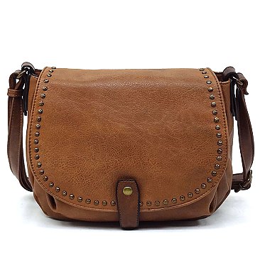 Vintage Studded Flap Saddle Crossbody Bag