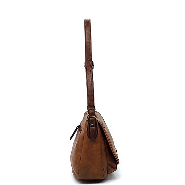 Vintage Studded Flap Saddle Crossbody Bag