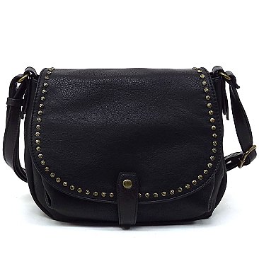 Vintage Studded Flap Saddle Crossbody Bag