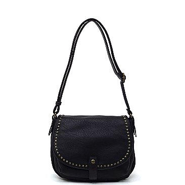 Vintage Studded Flap Saddle Crossbody Bag