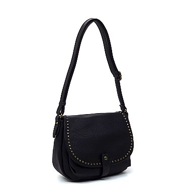 Vintage Studded Flap Saddle Crossbody Bag