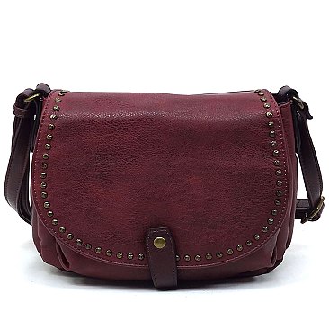 Vintage Studded Flap Saddle Crossbody Bag