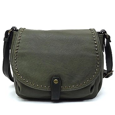 Vintage Studded Flap Saddle Crossbody Bag