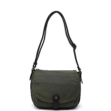 Vintage Studded Flap Saddle Crossbody Bag