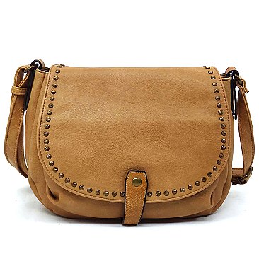 Vintage Studded Flap Saddle Crossbody Bag