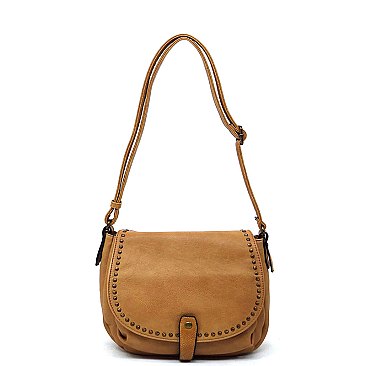 Vintage Studded Flap Saddle Crossbody Bag