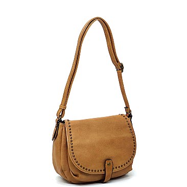 Vintage Studded Flap Saddle Crossbody Bag