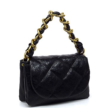 Quilted Flap Chain Link Crossbody Bag