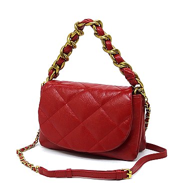 Quilted Flap Chain Link Crossbody Bag