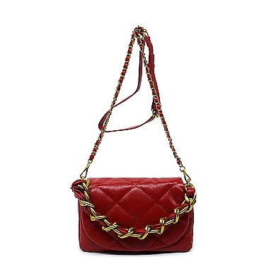 Quilted Flap Chain Link Crossbody Bag