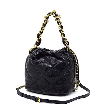 Quilted Chain Link Bucket Bag