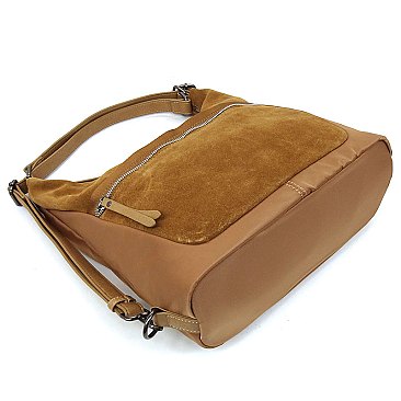 Real Suede Microfiber Convertible Shoulder Bag Backpack