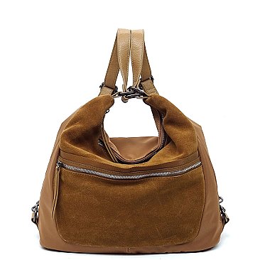 Real Suede Microfiber Convertible Shoulder Bag Backpack