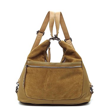 Real Suede Microfiber Convertible Shoulder Bag Backpack