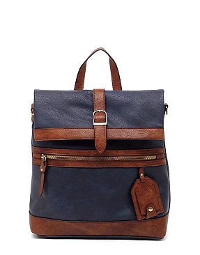 2-Tone Buckle Flap Convertible Backpack