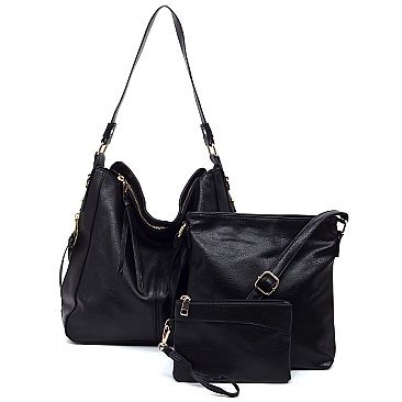 SOLID Side Zipper 3-in-1 Shoulder Bag, Cross-Body and Clutch Set