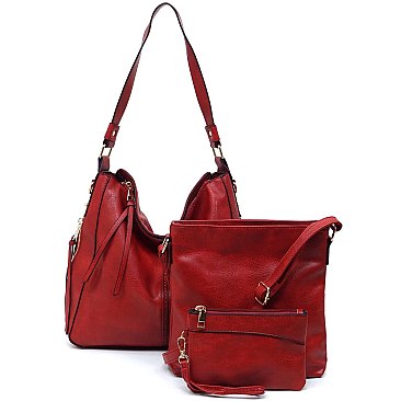 SOLID Side Zipper 3-in-1 Shoulder Bag, Cross-Body and Clutch Set