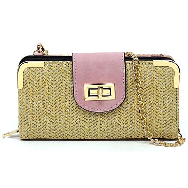 ELEGANT MODERN Straw Turn Lock Crossbody Wallet