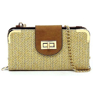 ELEGANT MODERN Straw Turn Lock Crossbody Wallet