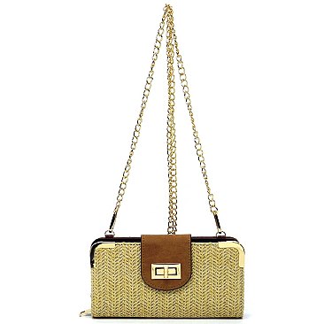 ELEGANT MODERN Straw Turn Lock Crossbody Wallet