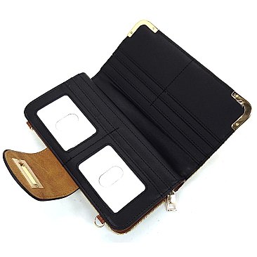 ELEGANT MODERN Straw Turn Lock Crossbody Wallet