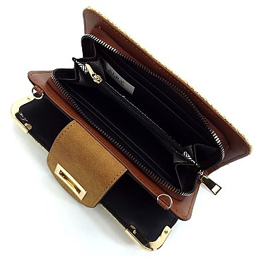 ELEGANT MODERN Straw Turn Lock Crossbody Wallet