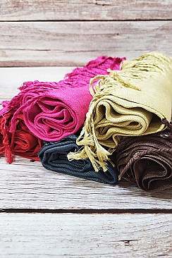 Pack of (12 pieces) Silky Sold Scarves with Tassels