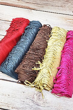 Pack of (12 pieces) Silky Sold Scarves with Tassels