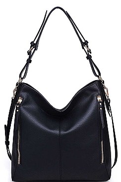 LUXURY FAUX LEATHER CARRIE SIDE ZIP HOBO BAG JY-20639ML