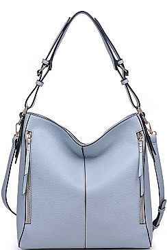 LUXURY FAUX LEATHER CARRIE SIDE ZIP HOBO BAG JY-20639ML