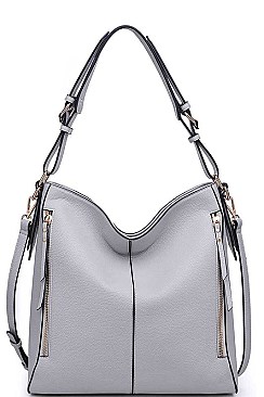 LUXURY FAUX LEATHER CARRIE SIDE ZIP HOBO BAG JY-20639ML