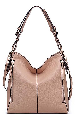 LUXURY FAUX LEATHER CARRIE SIDE ZIP HOBO BAG JY-20639ML