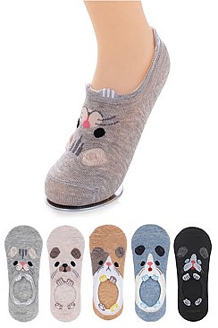 Pack of 12 Pieces Comic Pets No Show Socks Set LA-ASK2159