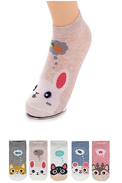 Package of 12 Cute Animal Fun Cotton Socks Set LA-ASK2165