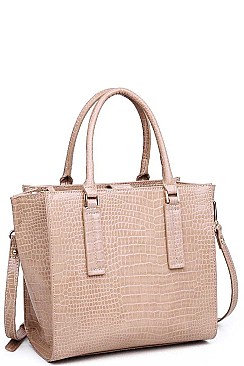 CROC TEXTURED SATCHEL WITH LONG STRAP