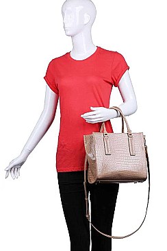 CROC TEXTURED SATCHEL WITH LONG STRAP