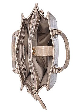 CROC TEXTURED SATCHEL WITH LONG STRAP