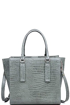 CROC TEXTURED SATCHEL WITH LONG STRAP