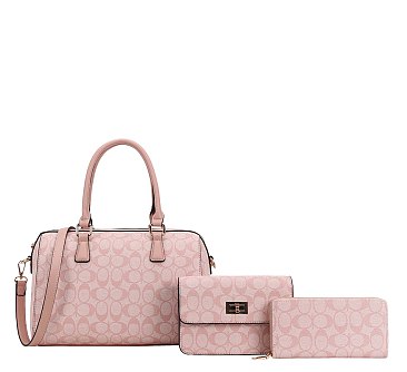 3-IN-1 OVAL PRINTED DUFFLE BOSTON BAG WITH CROSSBODY AND WALLET SET