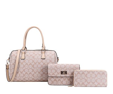 3-IN-1 OVAL PRINTED DUFFLE BOSTON BAG WITH CROSSBODY AND WALLET SET wholesale