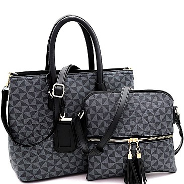 Mid-Zip Tassel Monogram 2Pc Satchel Crossbody SET