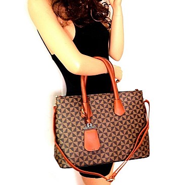 Mid-Zip Tassel Monogram 2Pc Satchel Crossbody SET