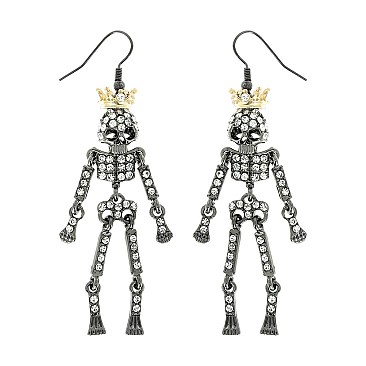 Large Rhinestone Skeleton Halloween Earrings