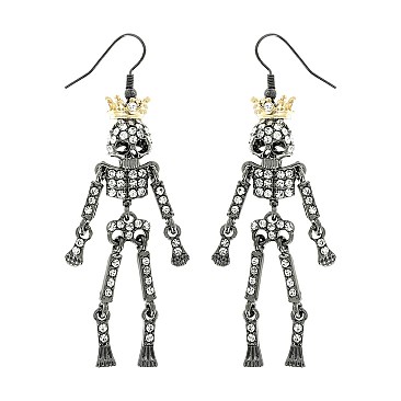 Large Rhinestone Skeleton Halloween Earrings